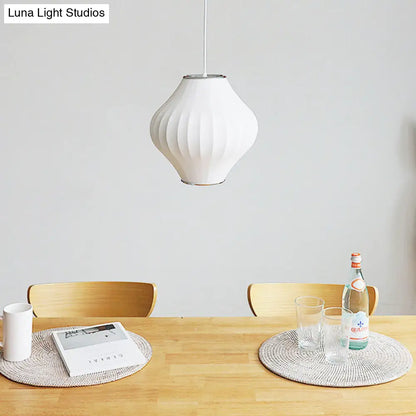 Japanese Style White Lantern Hanging Lamp - Single Artificial Silk Pendant Light Fixture