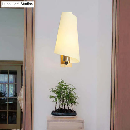 DecorBites™ Japanese Style White Wall Lamp - Kids Bedroom Coolie Shade Sconce Light in Milk Glass