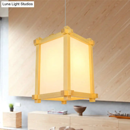 Japanese-Style Wood Pendant Light Fixture - Box Shape, Beige