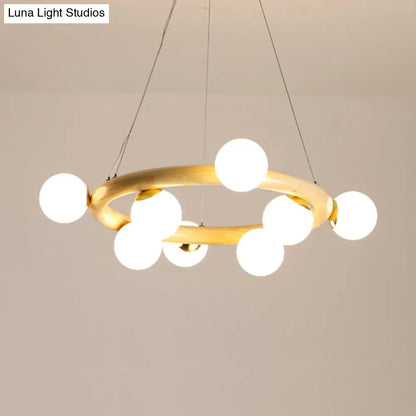 Japanese Style Wood Ring Pendant Light with Bubble Shade in Beige - Perfect for Study Room