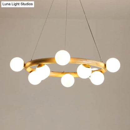 Japanese Style Wood Ring Pendant Light with Bubble Shade in Beige - Perfect for Study Room