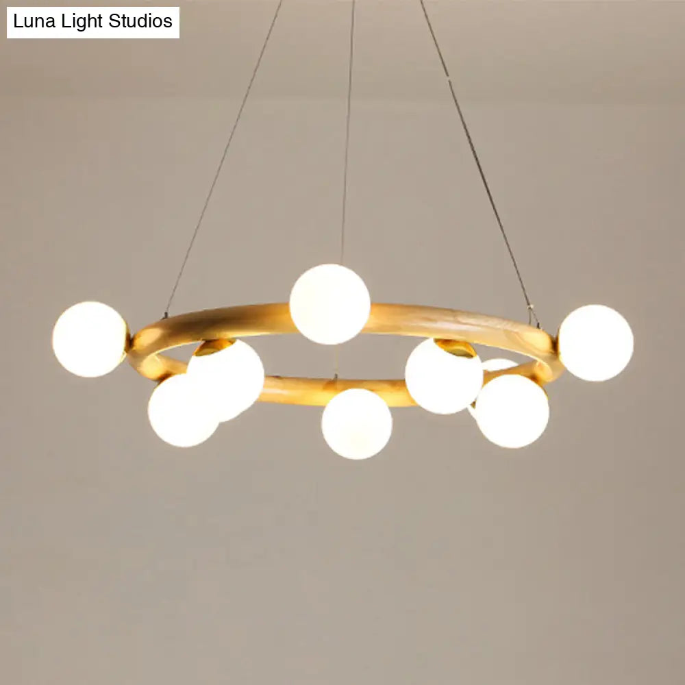 Japanese Style Wood Ring Pendant Light with Bubble Shade in Beige - Perfect for Study Room