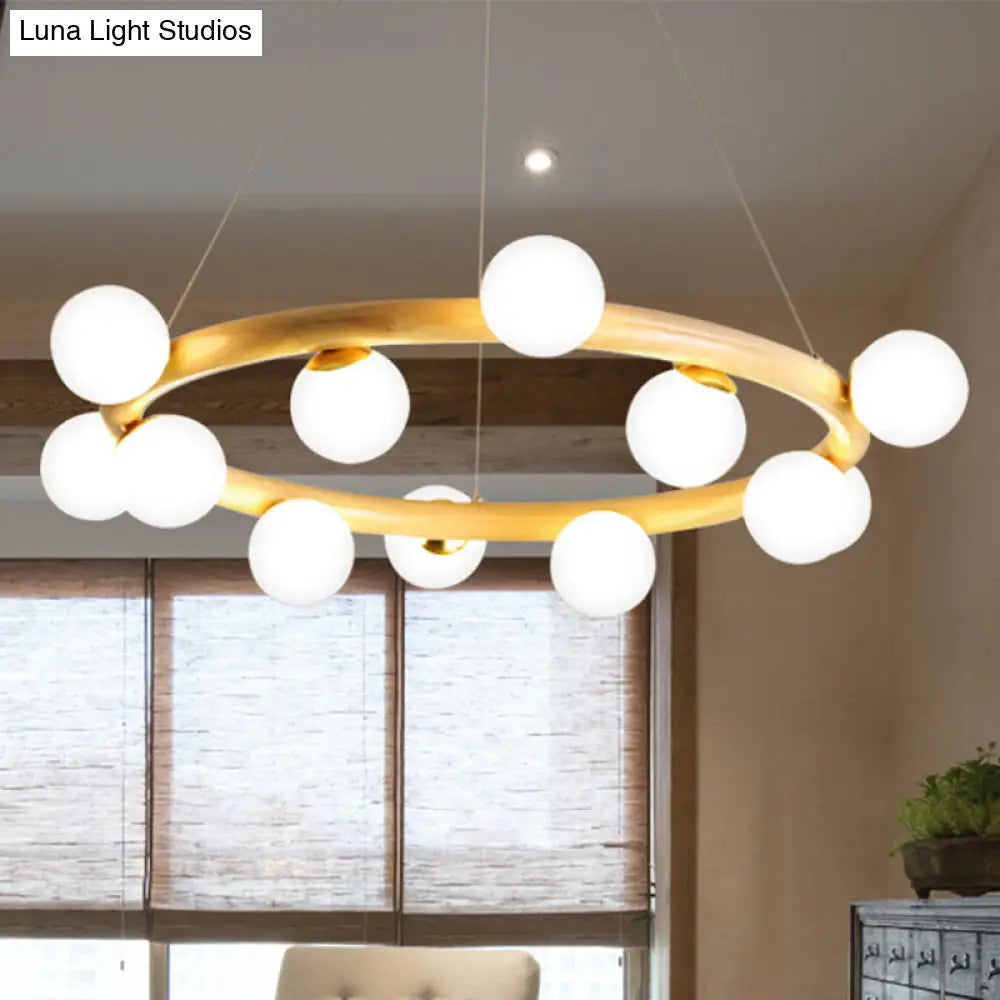 Japanese Style Wood Ring Pendant Light with Bubble Shade in Beige - Perfect for Study Room