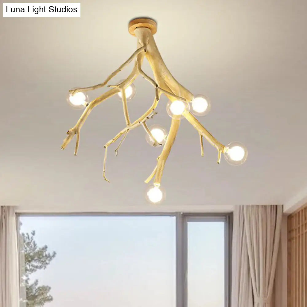 DecorBites™ DecorBites™ Japanese-Style Wood Tree Branch Ceiling Light: 8-Bulb Metal Semi Flush Mount for Dining Room