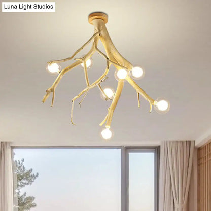DecorBites™ DecorBites™ Japanese-Style Wood Tree Branch Ceiling Light: 8-Bulb Metal Semi Flush Mount for Dining Room