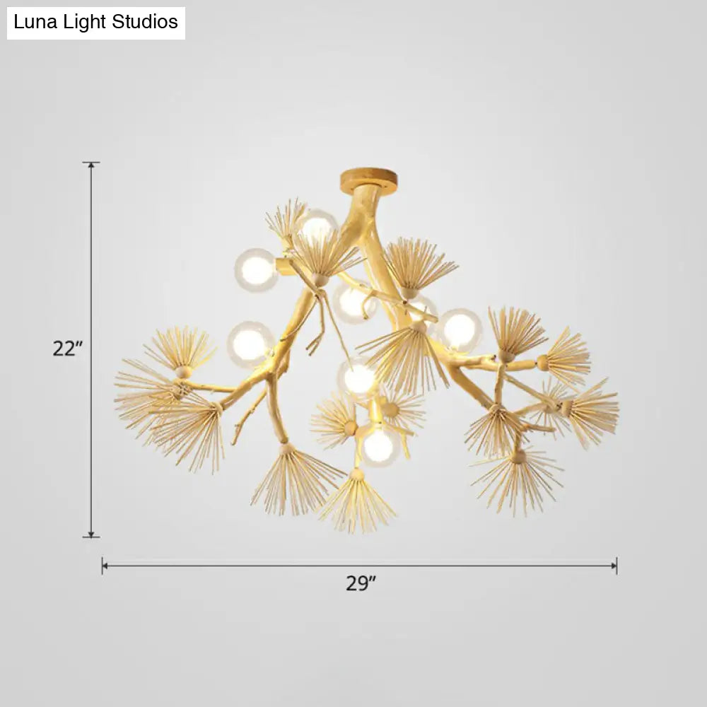 DecorBites™ DecorBites™ Japanese-Style Wood Tree Branch Ceiling Light: 8-Bulb Metal Semi Flush Mount for Dining Room