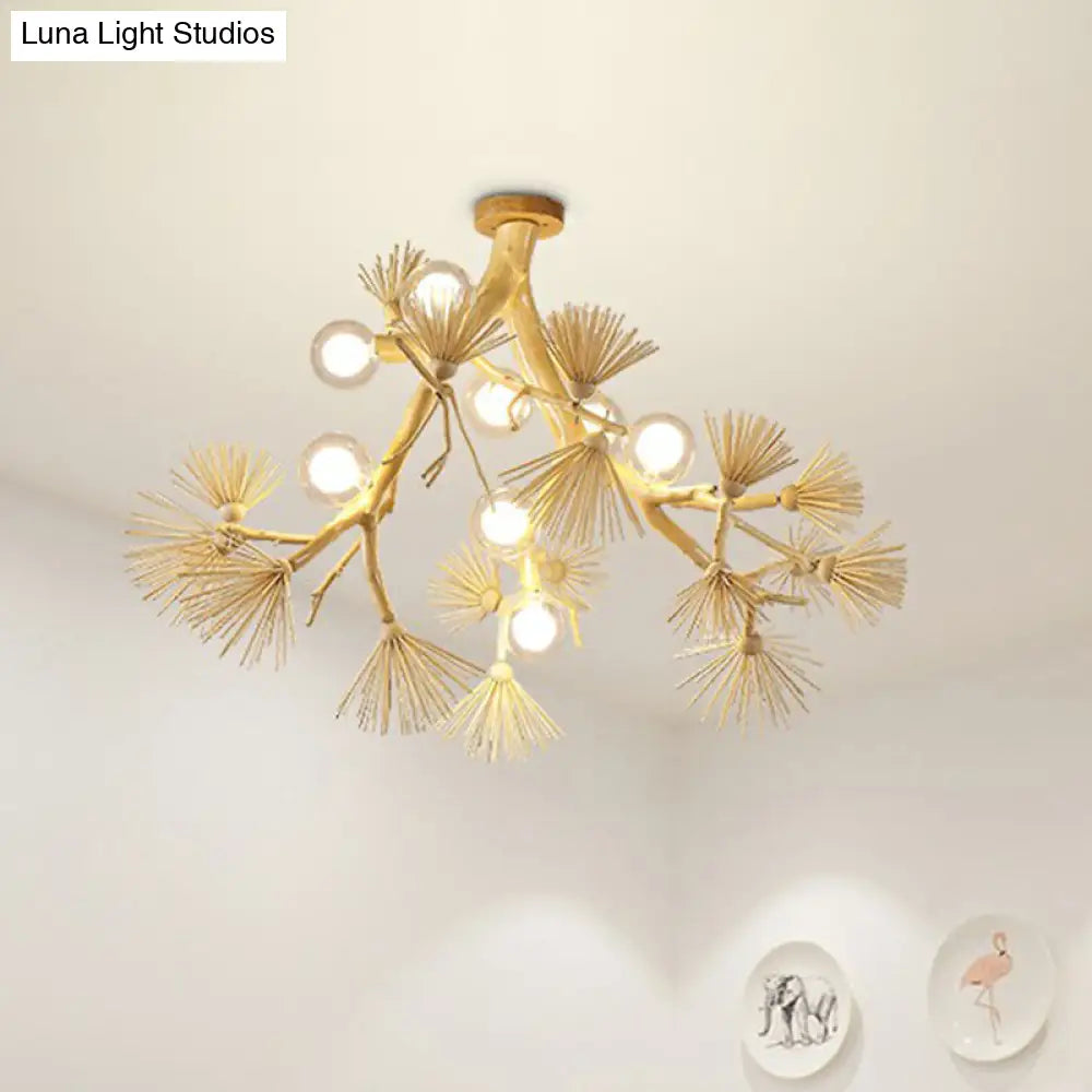 DecorBites™ DecorBites™ Japanese-Style Wood Tree Branch Ceiling Light: 8-Bulb Metal Semi Flush Mount for Dining Room