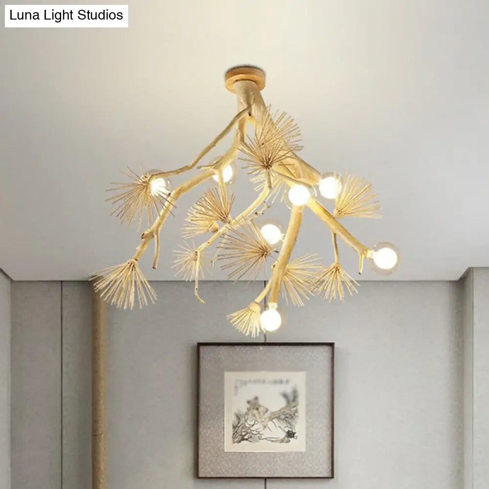 DecorBites™ DecorBites™ Japanese-Style Wood Tree Branch Ceiling Light: 8-Bulb Metal Semi Flush Mount for Dining Room