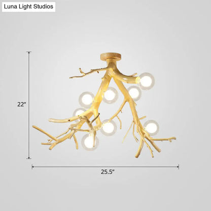 DecorBites™ DecorBites™ Japanese-Style Wood Tree Branch Ceiling Light: 8-Bulb Metal Semi Flush Mount for Dining Room