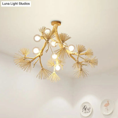 DecorBites™ DecorBites™ Japanese-Style Wood Tree Branch Ceiling Light: 8-Bulb Metal Semi Flush Mount for Dining Room