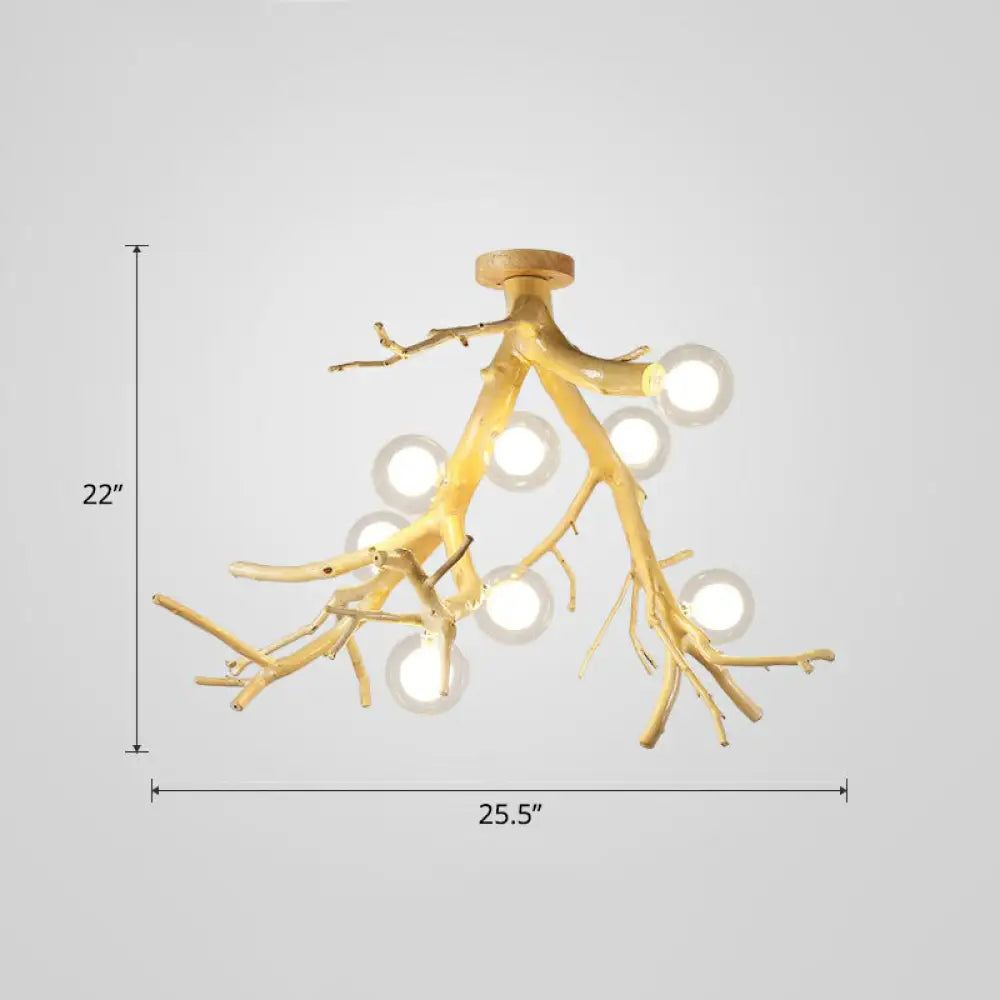 DecorBites™ DecorBites™ Japanese-Style Wood Tree Branch Ceiling Light: 8-Bulb Metal Semi Flush Mount for Dining Room