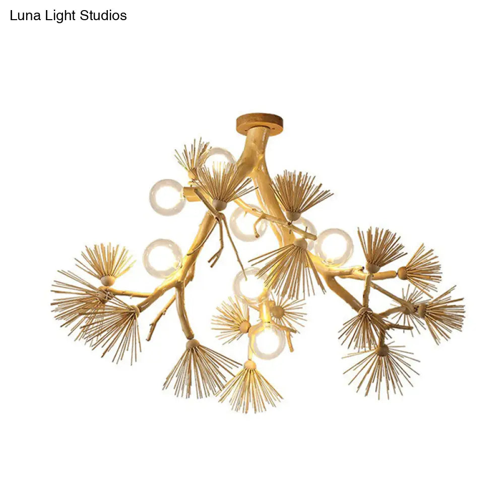 DecorBites™ DecorBites™ Japanese-Style Wood Tree Branch Ceiling Light: 8-Bulb Metal Semi Flush Mount for Dining Room