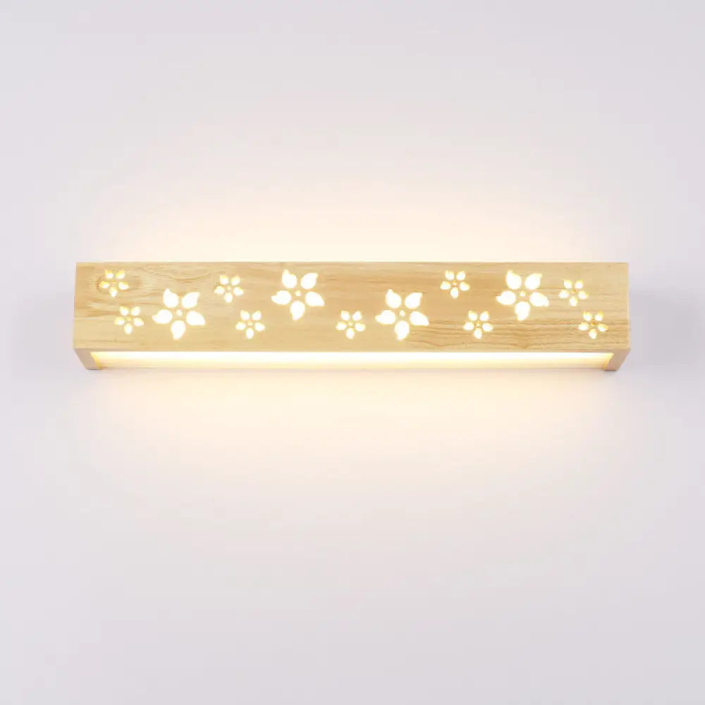 DecorBites™ Japanese Style Wooden Flower Wall Lamp with Shelf & Beige LED Sconce Light