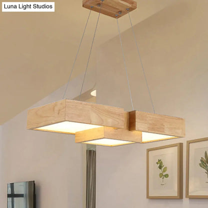 DecorBites™ Japanese Style Wooden LED Pendant Lights for Restaurants - Rectangular Solid Wood Island Lamps