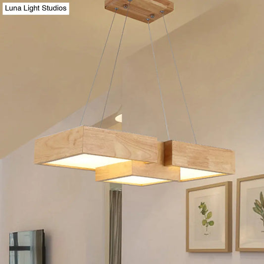 DecorBites™ Japanese Style Wooden LED Pendant Lights for Restaurants - Rectangular Solid Wood Island Lamps