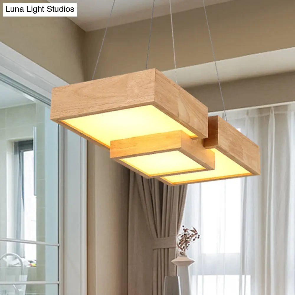 DecorBites™ Japanese Style Wooden LED Pendant Lights for Restaurants - Rectangular Solid Wood Island Lamps