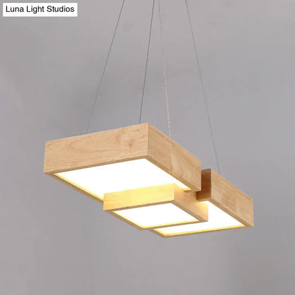 DecorBites™ Japanese Style Wooden LED Pendant Lights for Restaurants - Rectangular Solid Wood Island Lamps