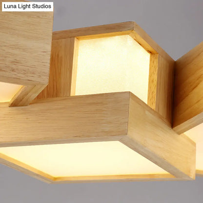 DecorBites™ Japanese Style Wooden LED Pendant Lights for Restaurants - Rectangular Solid Wood Island Lamps