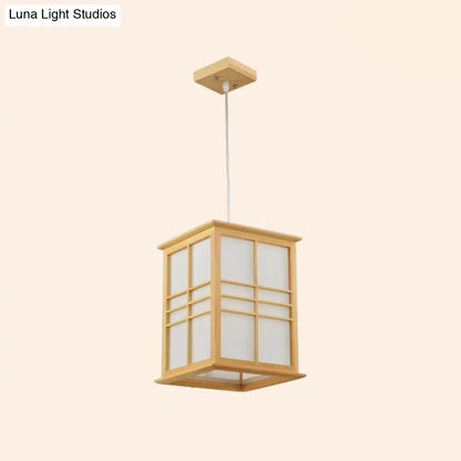 Japanese Style Wooden Pendant Light - Rectangle Sushi House Lamp in Beige