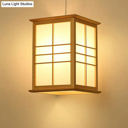 Japanese Style Wooden Pendant Light - Rectangle Sushi House Lamp in Beige