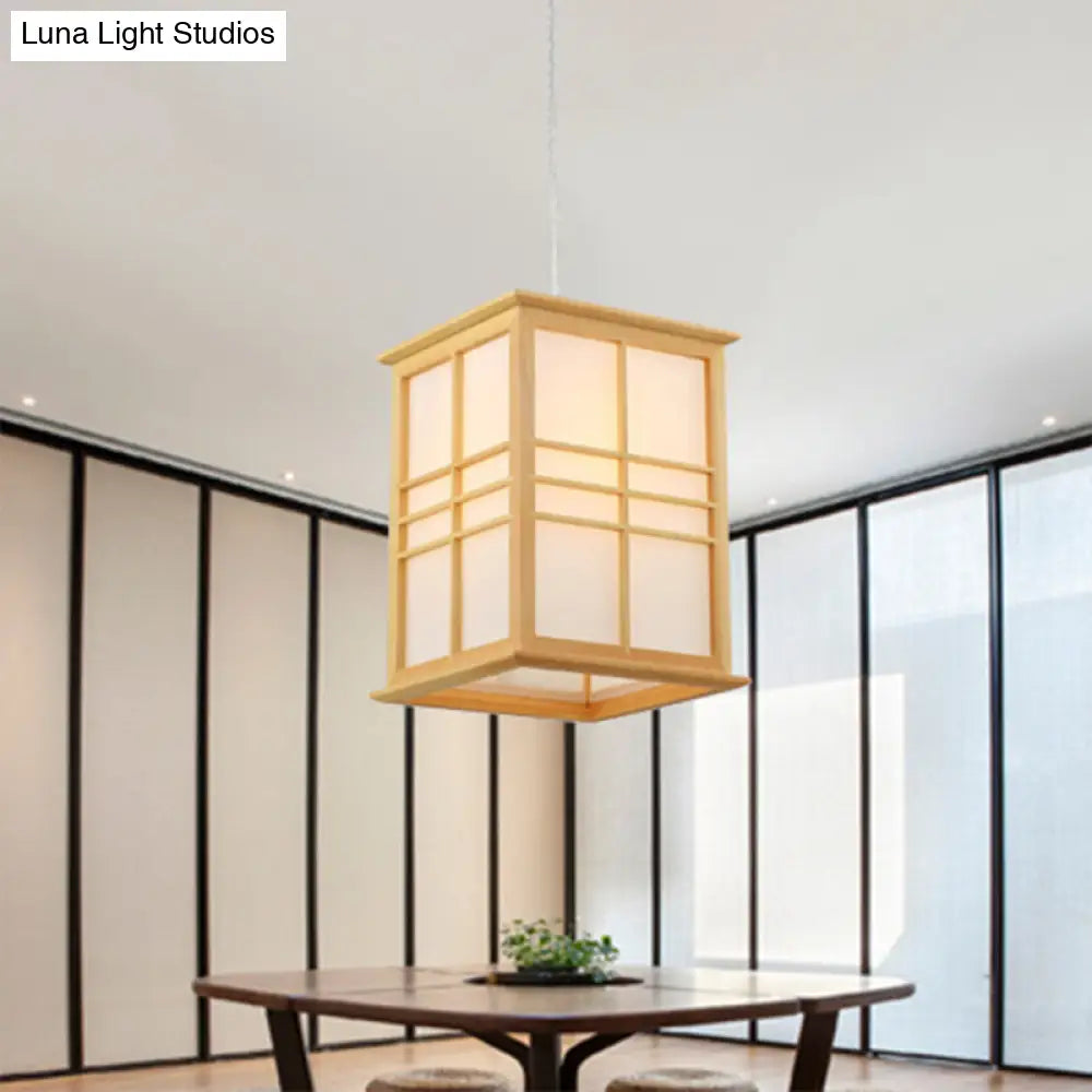 Japanese Style Wooden Pendant Light - Rectangle Sushi House Lamp in Beige