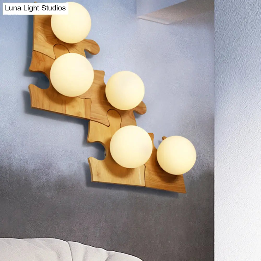 DecorBites™ Japanese Style Wooden Puzzle Base Wall Light - 1 Light Beige Sconce Lamp for Corridor & Kitchen