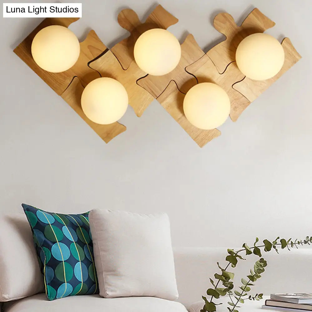 DecorBites™ Japanese Style Wooden Puzzle Base Wall Light - 1 Light Beige Sconce Lamp for Corridor & Kitchen