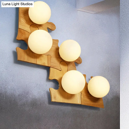 DecorBites™ Japanese Style Wooden Puzzle Base Wall Light - 1 Light Beige Sconce Lamp for Corridor & Kitchen