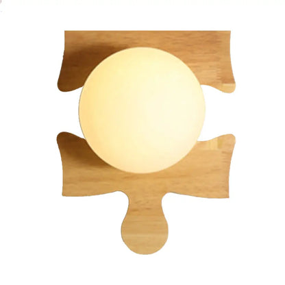 DecorBites™ Japanese Style Wooden Puzzle Base Wall Light - 1 Light Beige Sconce Lamp for Corridor & Kitchen
