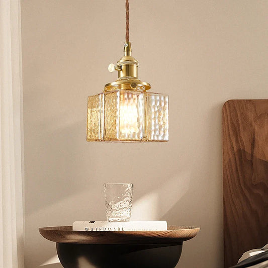 Japanese Vintage Glass Pendant Light in Polished Brass
