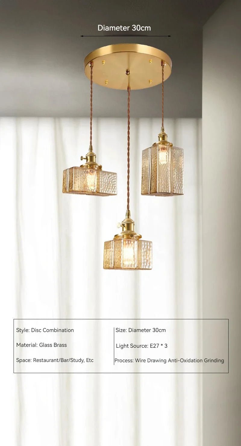 Japanese Vintage Glass Pendant Light in Polished Brass - Decorbites