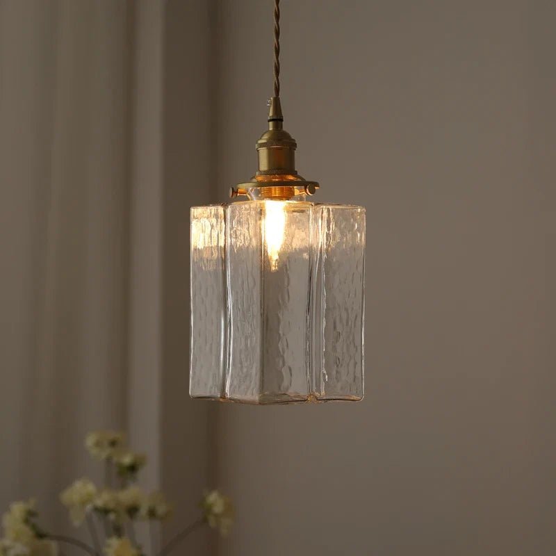 Japanese Vintage Glass Pendant Light in Polished Brass - Decorbites