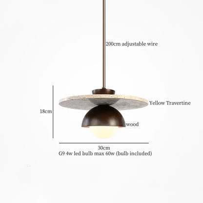 A modern yellow travertine and dark bronze japanese vintage wood and cement led pendant light for bedroom decorbites cement led