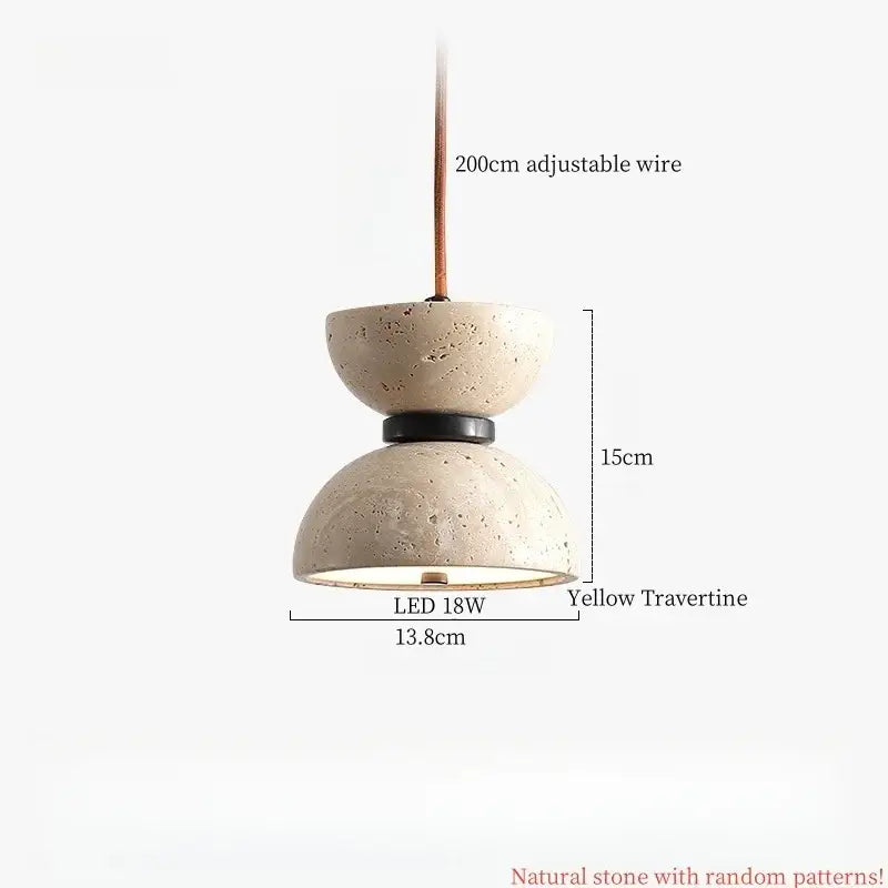 Yellow travertine pendant light with textured natural stone finish and two stacked dome shades for bedroom decorbites cement led pendant
