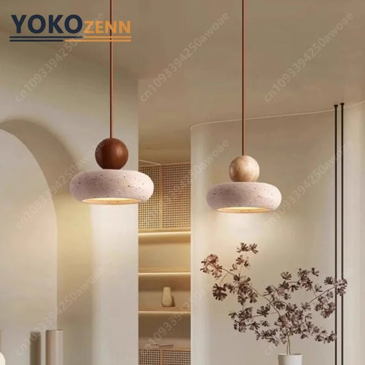 Japanese Wabi-Sabi Travertine Stone Pendant Light - Decorbites