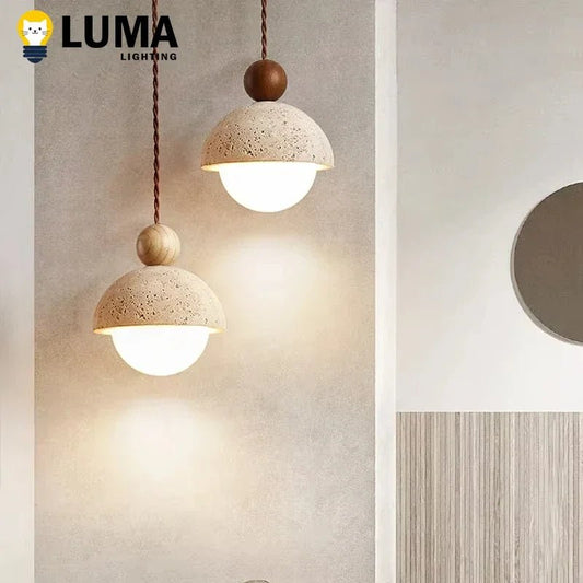 Japanese Wabi-Sabi Yellow Travertine Pendant Light - Decorbites