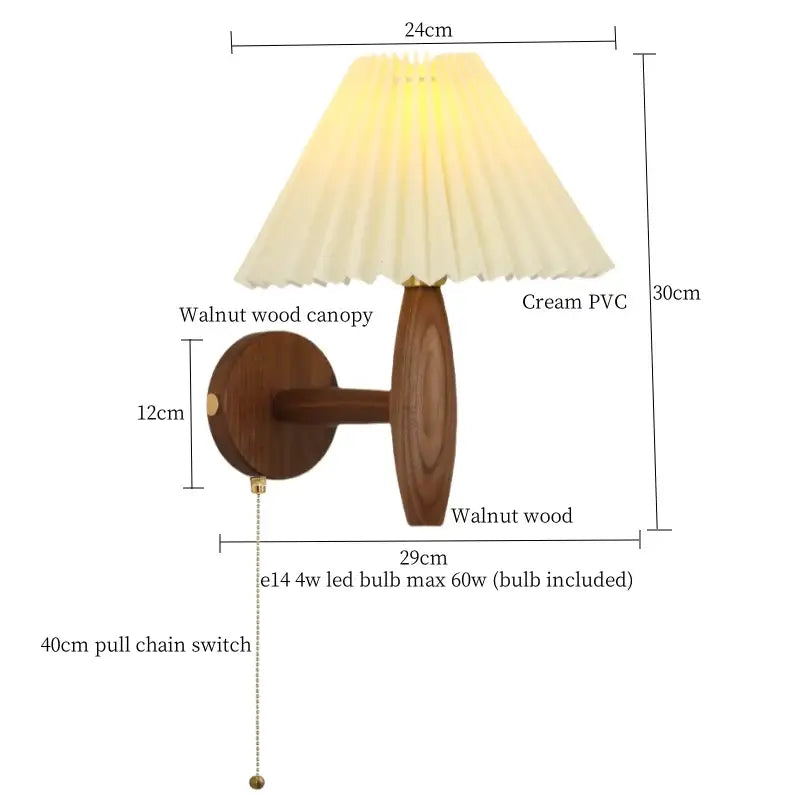 Japanese walnut wood wall lamps with cream pvc led pleated shade ideal for bedroom decorbites cream pvc lighting