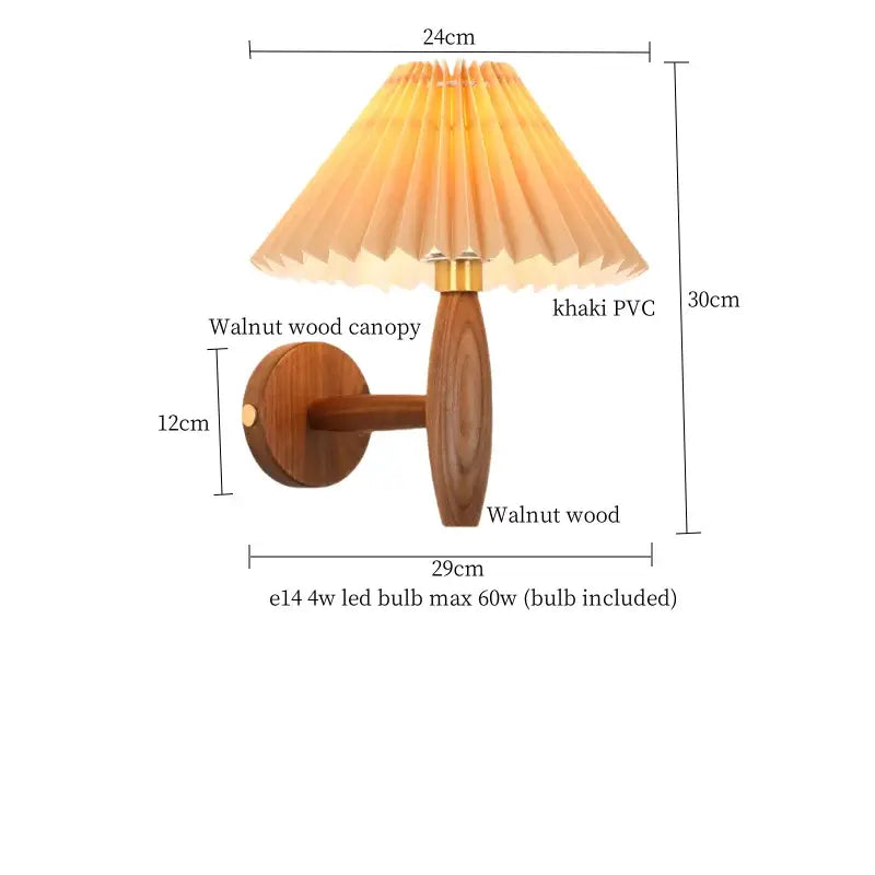 Walnut wood wall lamp with pleated khaki cream pvc led shade for bedroom decorbites cream pvc sconce
