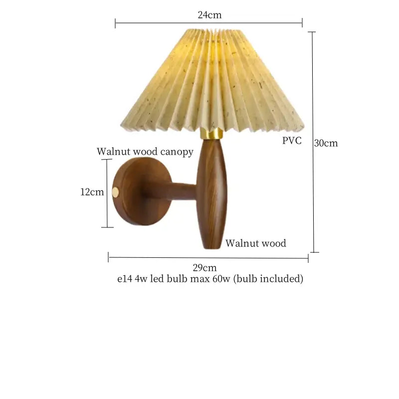 Japanese walnut wood wall lamps with a pleated cream pvc led shade for bedroom decorbites cream pvc lighting