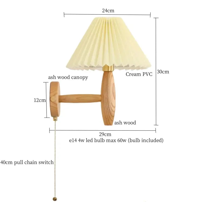 A rustic wall lamp with an ash wood base and cream pvc pleated shade from decorbites cream pvc led collection