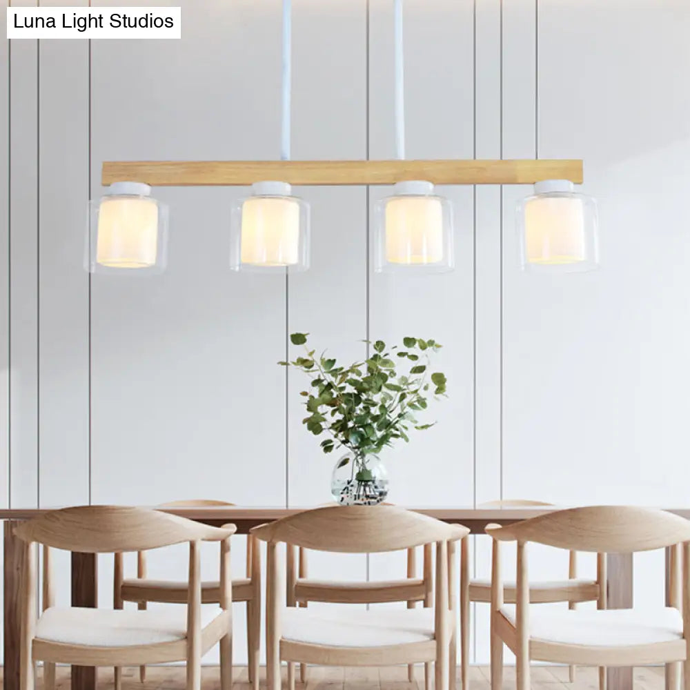 DecorBites™ Japanese White Glass Cylinder LED Island Pendant Ceiling Light for Dining Room