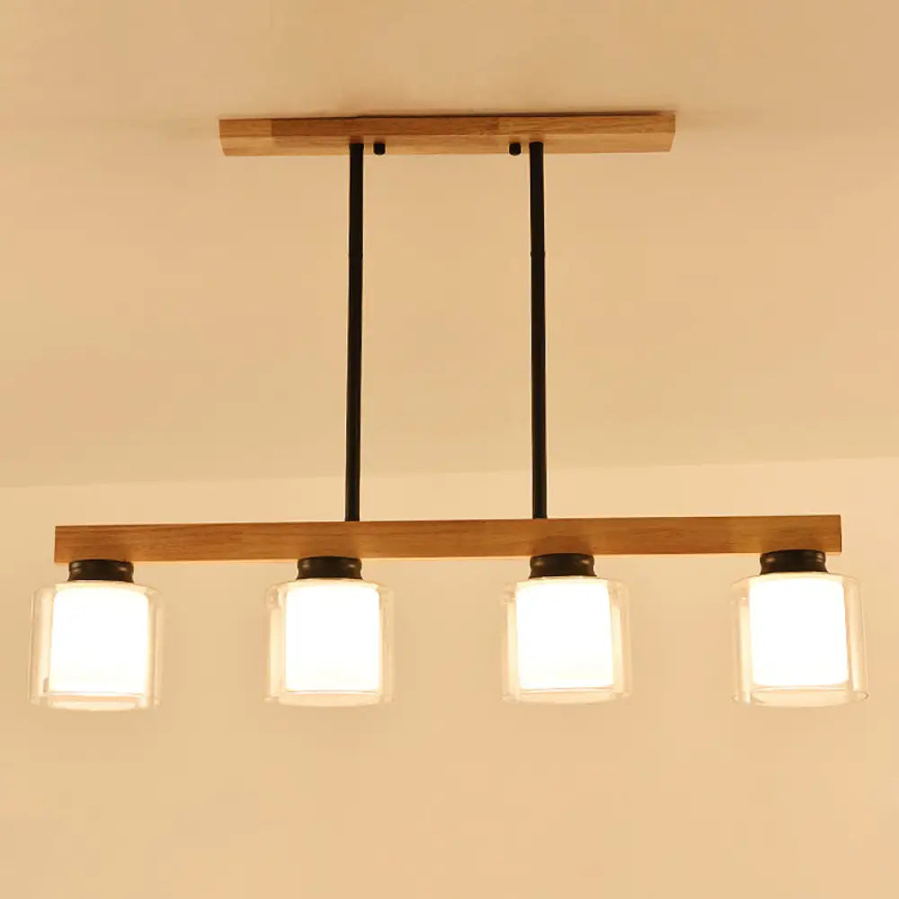 DecorBites™ Japanese White Glass Cylinder LED Island Pendant Ceiling Light for Dining Room