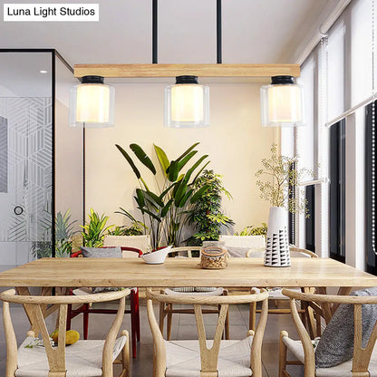 DecorBites™ Japanese White Glass Cylinder LED Island Pendant Ceiling Light for Dining Room