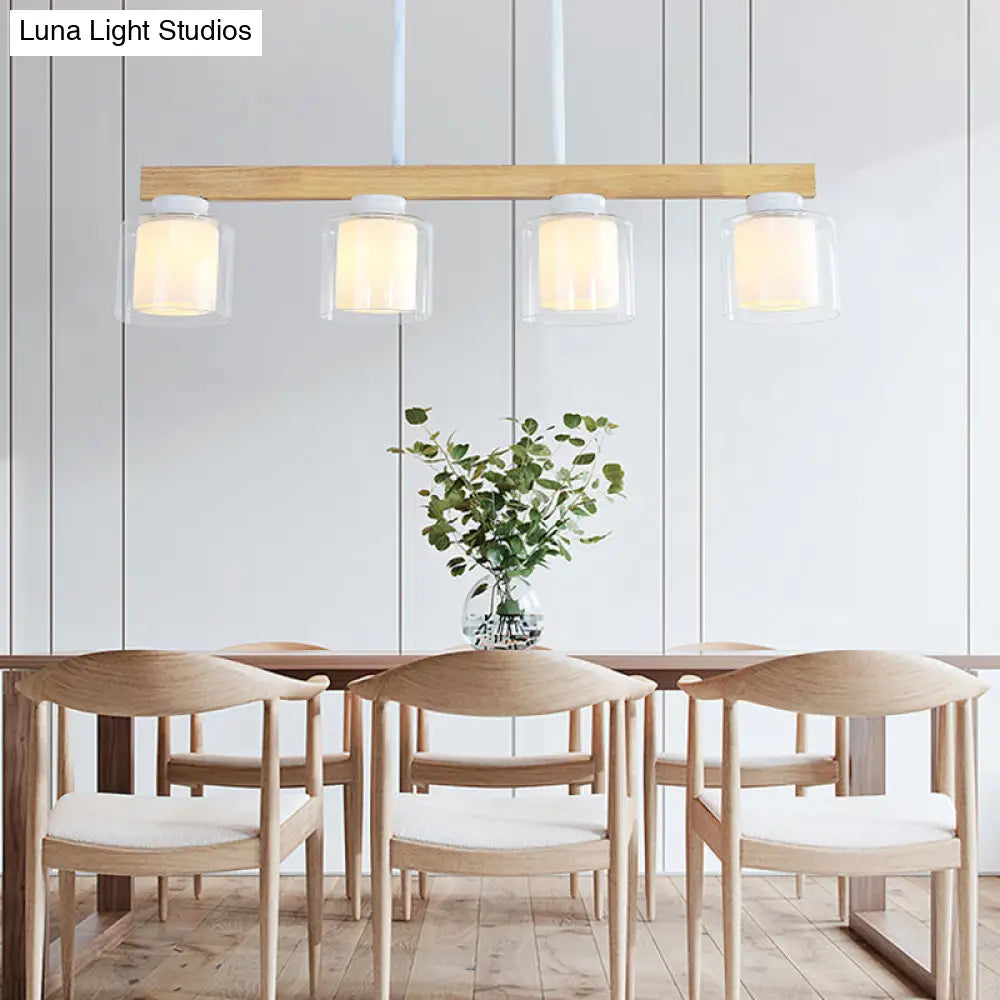 DecorBites™ Japanese White Glass Cylinder LED Island Pendant Ceiling Light for Dining Room