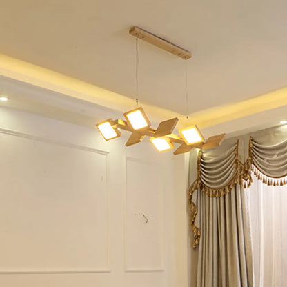 DecorBites™ Japanese Wood Square LED Pendant Light- Modern Restaurant & Island Lighting with Acrylic Shade