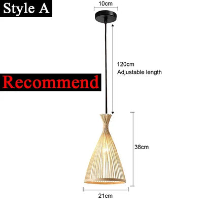 Minimalist Japanese woven bamboo pendant light with conical design and natural finish for dining room use