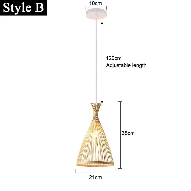 Japanese woven bamboo pendant light with conical beige shade and natural finish woven pendant light for dining room