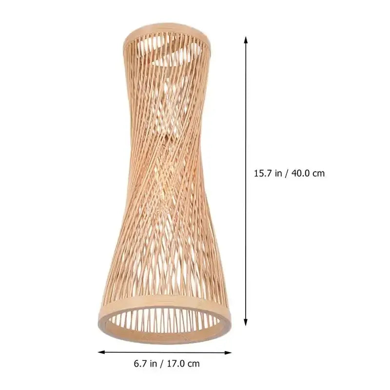 Slender light-brown woven bamboo pendant light with twisted conical design natural finish for dining room