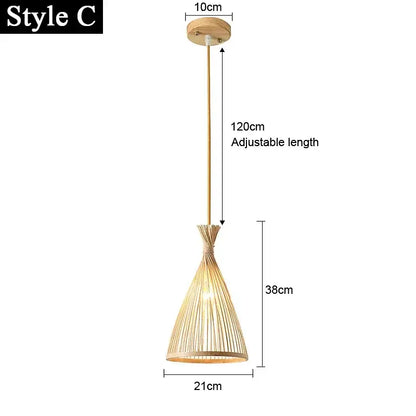 Minimalist japanese woven bamboo pendant light with natural finish and adjustable length for dining room use