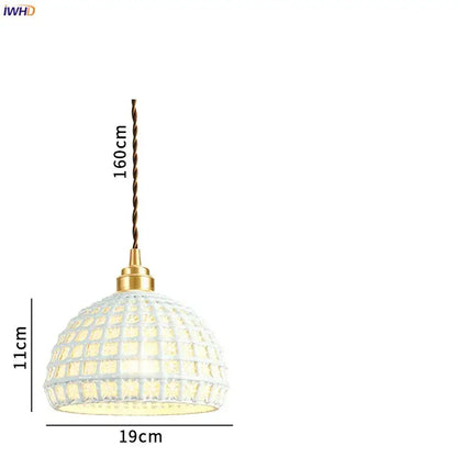 White dome-shaped ceramic led pendant light with grid pattern and gold hardware for dining room decorbites ceramic led